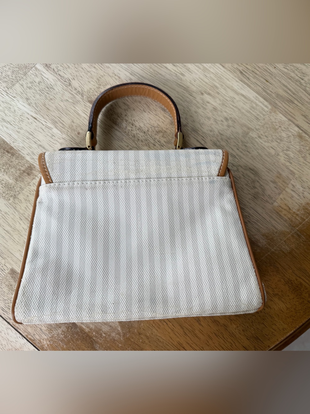 Vintage Fendi Cream and Tan Striped Canvas Top-Handle Satchel - Picture 3 of 4